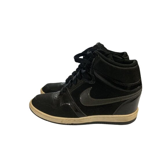Nike Force Women's size 7.5  Black  Canvas  Leather hidden heel wedge Sneakers - Picture 2 of 7